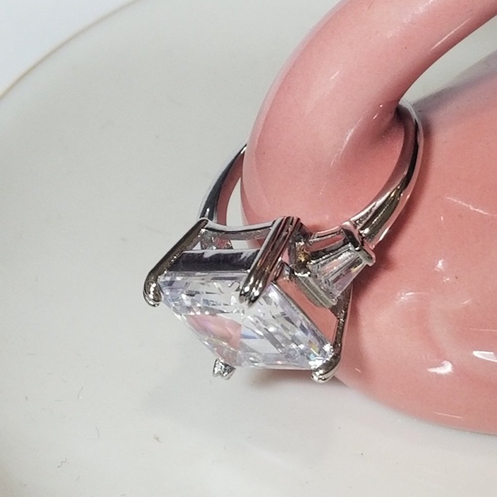 Monica Asscher Cut 9.5 carat CZ Engagement Statement Ring 925 Sterling Silver - Picture 7 of 16